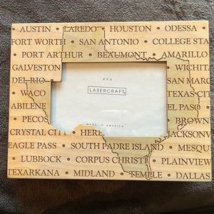 Frame with Texas cities. Frame size 7 1/2” x 9 1/2” picture size 4”x6”